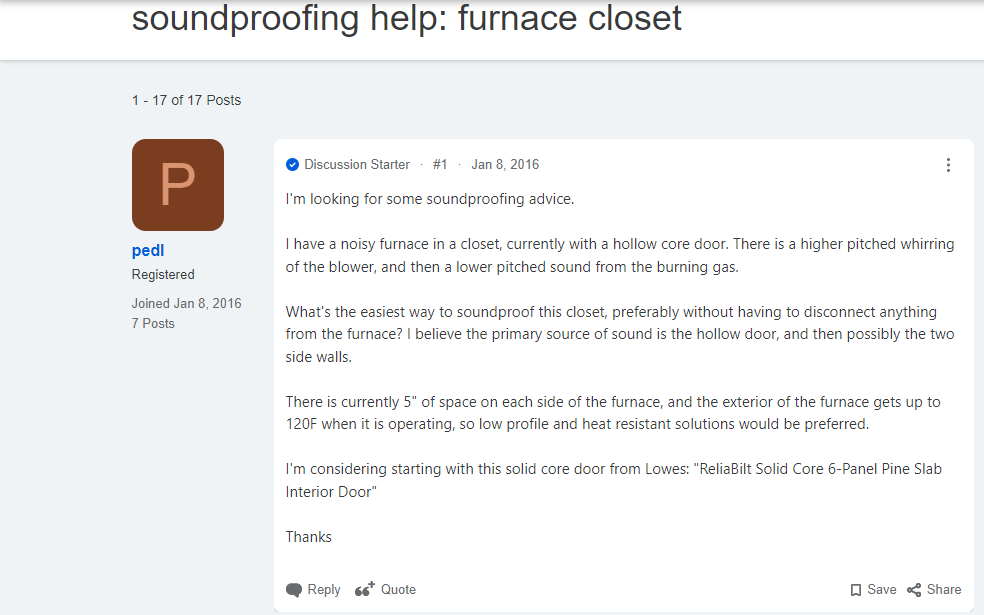 Soundproof furnace closet