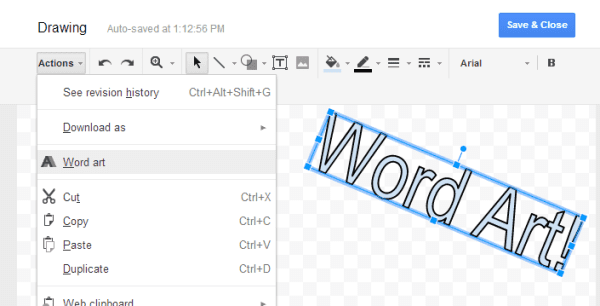 word art in google docs insert