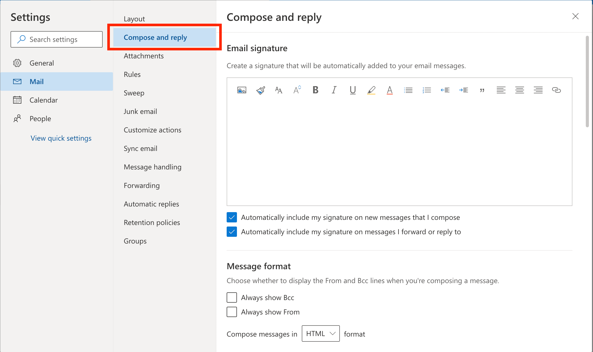 outlook signature settings